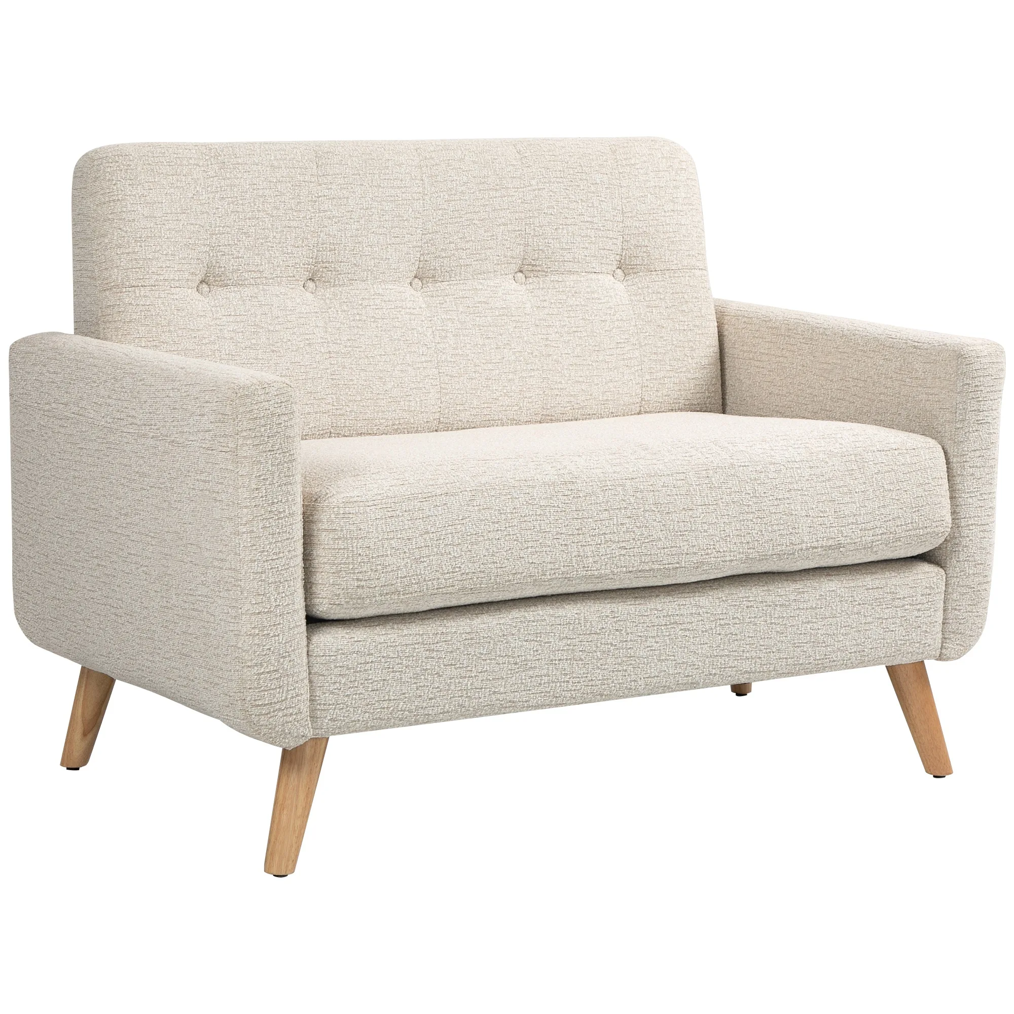 Sofá de 2 Plazas Moderno con Reposabrazos y Patas de Madera Carga 240 kg para Dormitorio Oficina 114x71x82 cm Beige