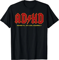 2025 New ADHD Fun Hey Look Squirrel ADHD T-shirt Pure Cotton Round Neck Fashion Casual Sports Size Large Size T-shirt