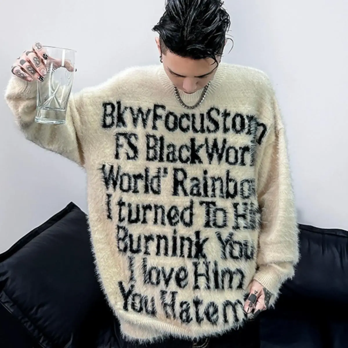 

Fall Large Size 300 Pou Hip Hop Sle Letter Embroidery round Ne Fake Mink Couple Sweaters Unique Design Knittedwear