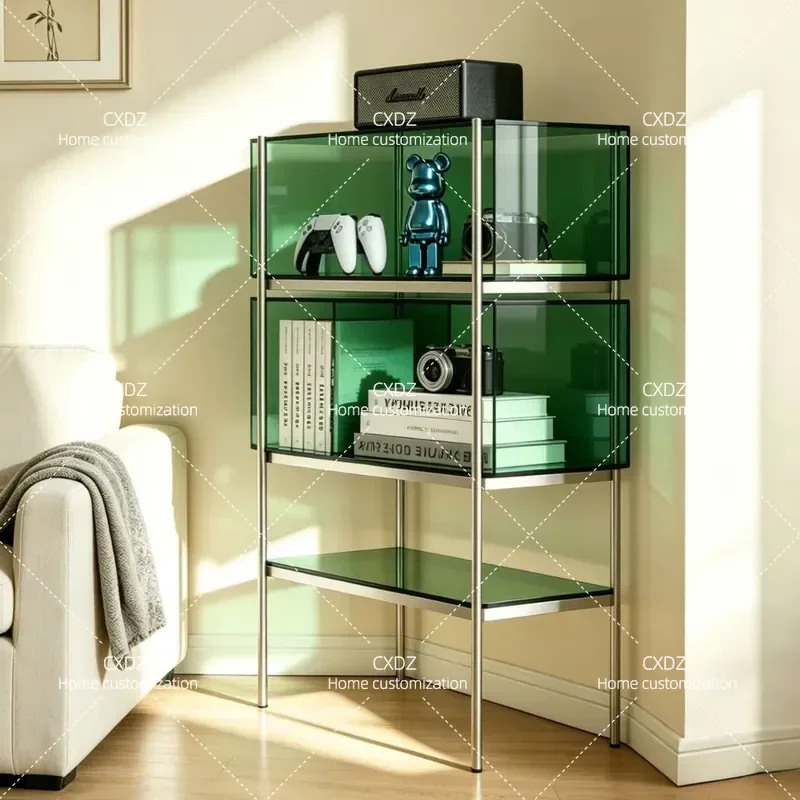 Acrylic Stainless Steel Floor Shelf Simple Creative Sofa Side Table Multi Layer Storage Bookcase Customizable