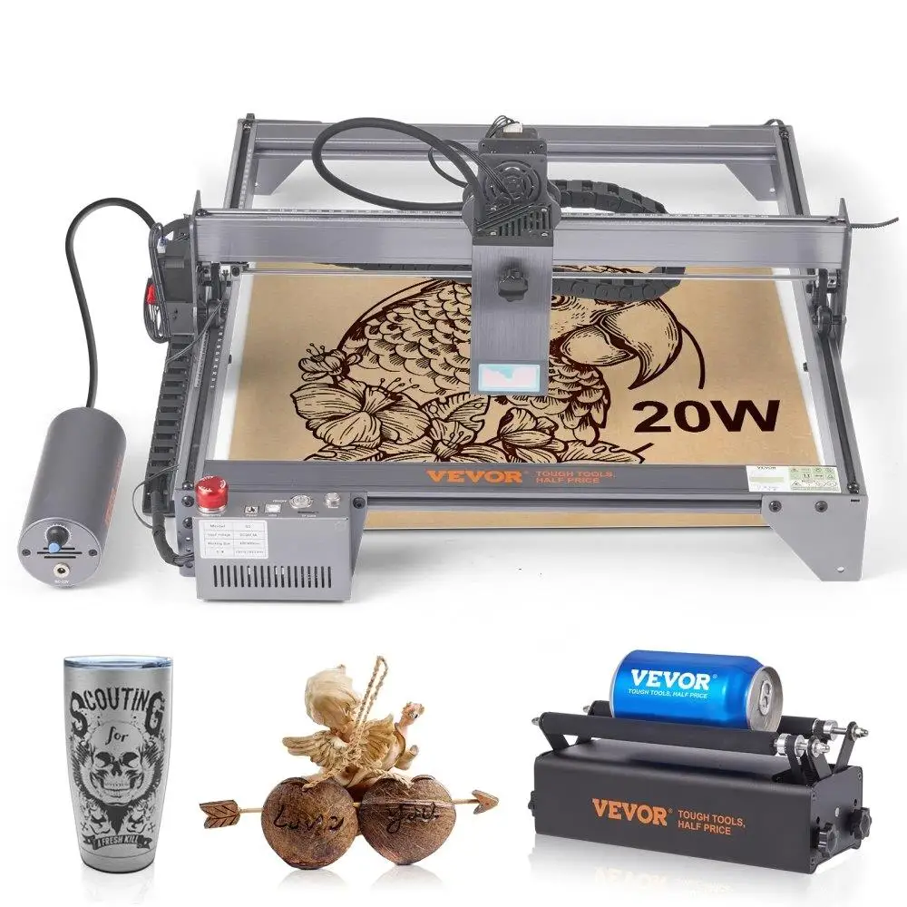 

20W Engraving Machine with 15.7x15.7 Large Area High Speed 10000mm/min Compressed Spot Rotary Roller for wood Metal