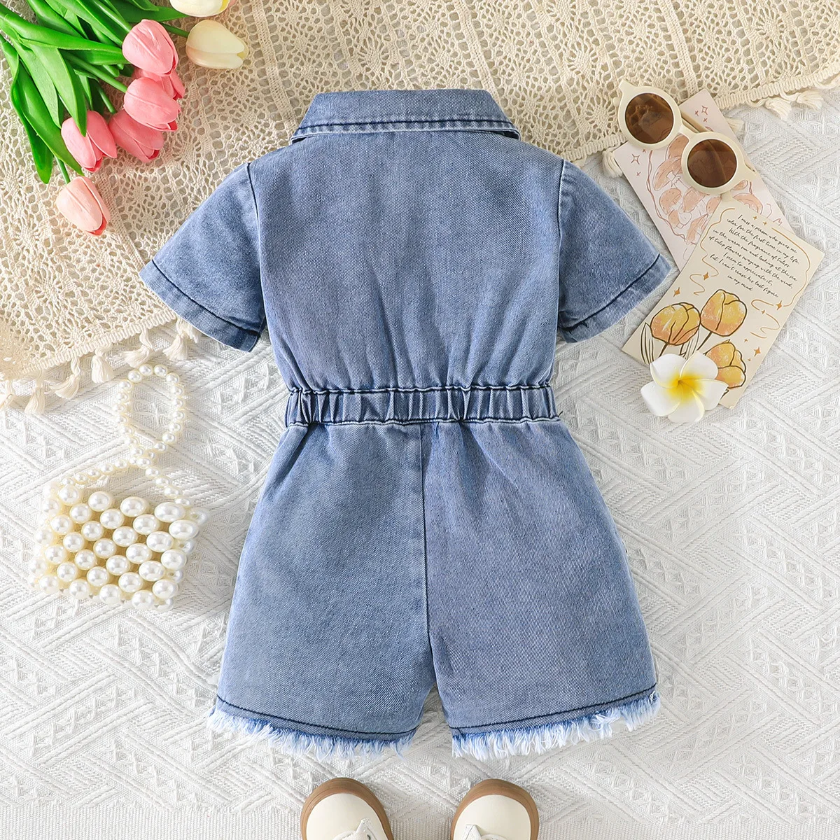 2026 New Summer Toddler Girl Clothes Korean Fashion Flowers Short Sleeve Denim Blue Baby Romper Newborn Items Baby Clothing B267