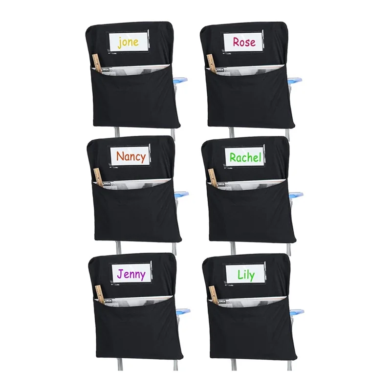N03R-6Pcs Chair Storage Pocket Chair Bag Chair Pockets For Classrooms Student Chair Pockets Chair Organizer With Name Tag