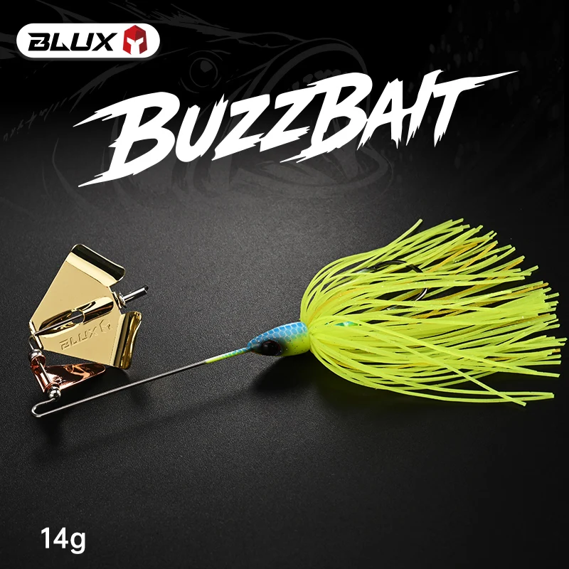 BLUX Buzz Beat Topwater SpinnerBait 14g Noisy Puppy Fishing Lure Buzzbait With Silicone Skirt Brass Cracker Prop Bait Gear