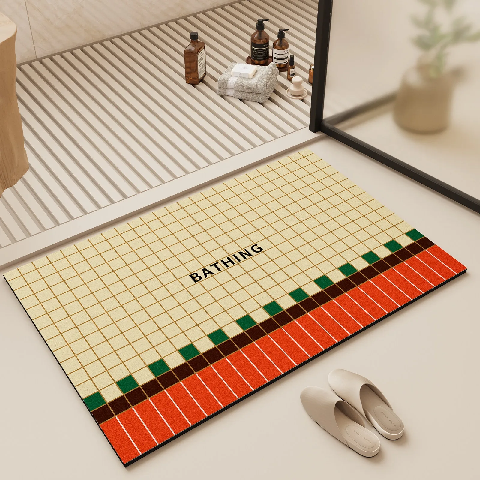 Checkerboard Plaid Bath Carpet Non-slip Bathroom Mat Diatom Mud Quick-drying Absorbent Floor Mats Toilet Rugs Home Decoration 러그
