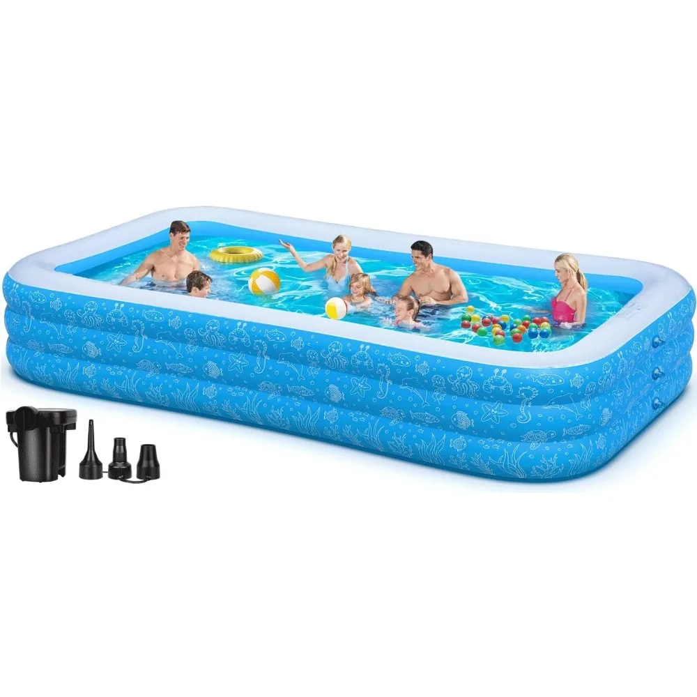 

Extra Large Inflatable Swimming Pool with Pump，Lylting 130"x72"x22" Big Outdoor Blow Up Inflatable Pool for Adults, Full Size