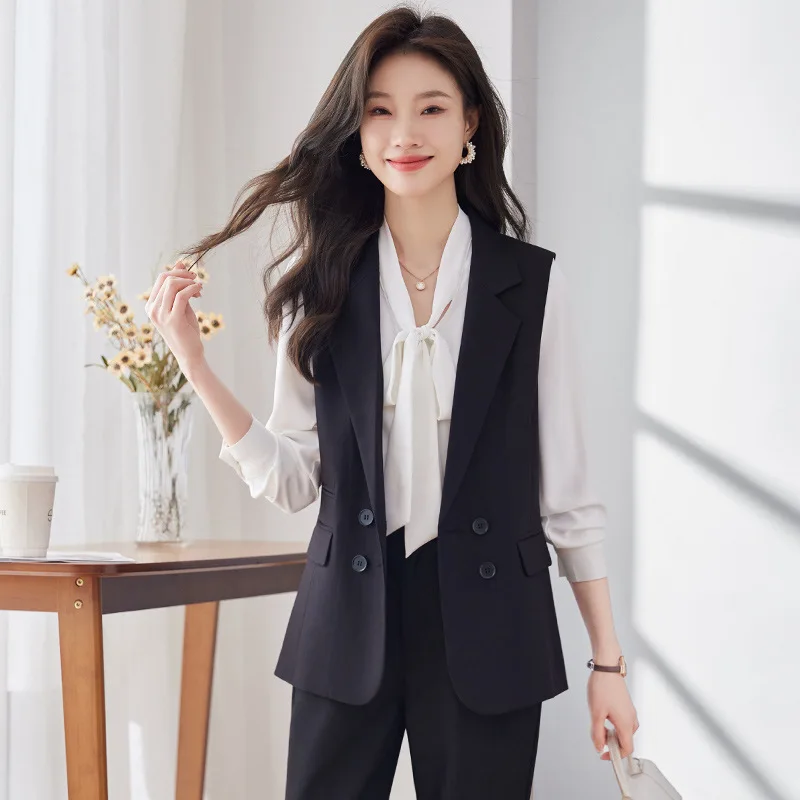 2024Spring Clothing New Casual Suit Vest Coat Business Suit Women's Outer Vest Shirt Three-Piece Set