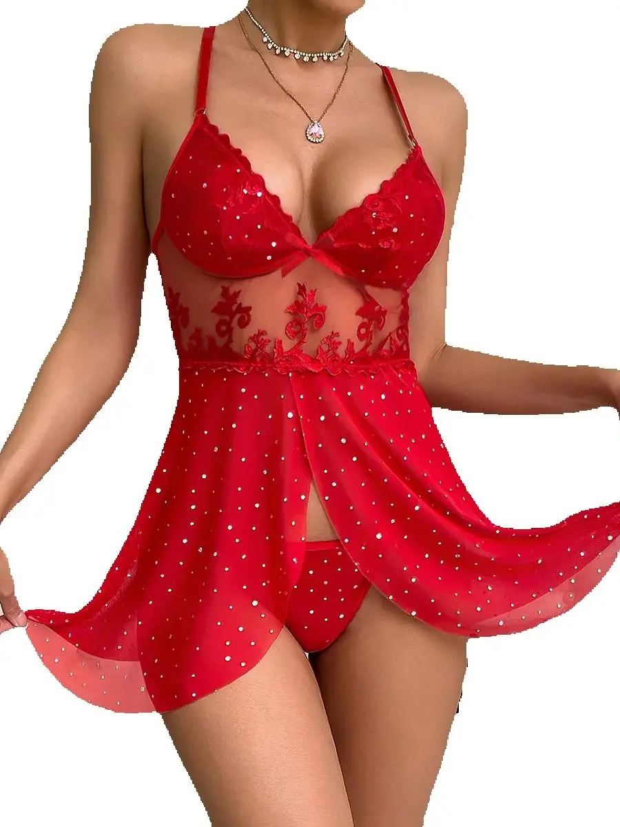 

Сексуальное женское белье, женское нижнее белье, красное кружевное платье, ночная рубашка, одежда для сна с бриллиантами, прозрачное эротическое белье, порно костюм