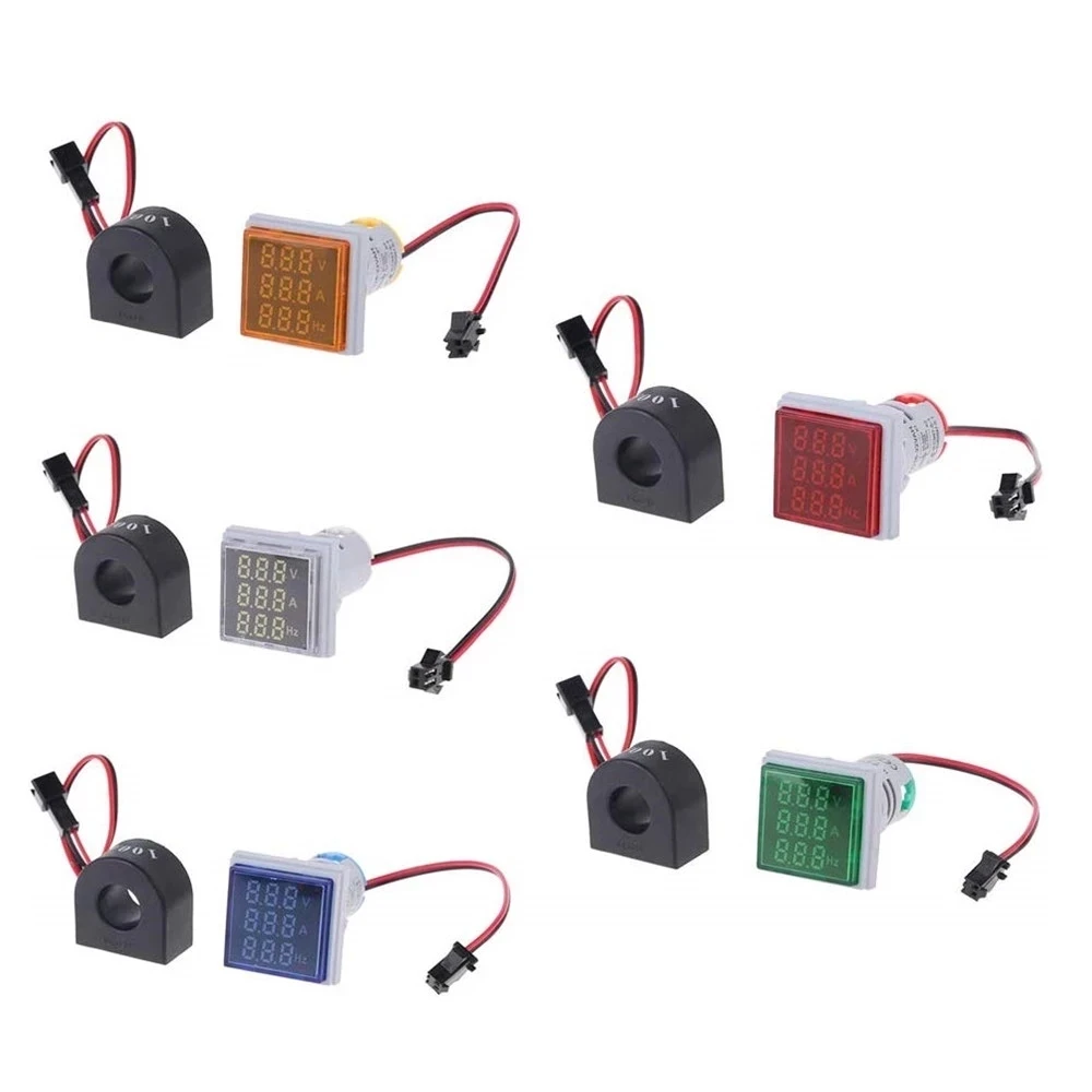 3 in 1 Square LED Digital Voltmeter Ammeter Hertz Meter AC50-380V Signal Lights Voltage Current Frequency Combo Meter Indicator