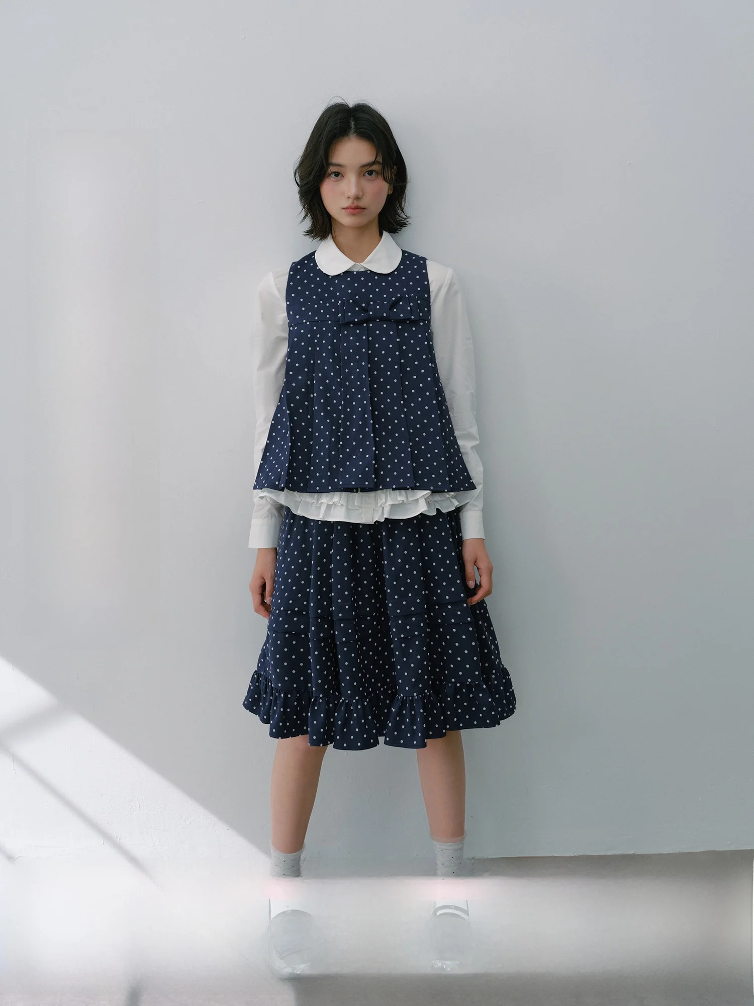 

Школьный комплект Narratorgirls Royal Blue в горошек с топом с галстуком-бабочкой и пышной юбкой, модный женский ансамбль из двух предметов