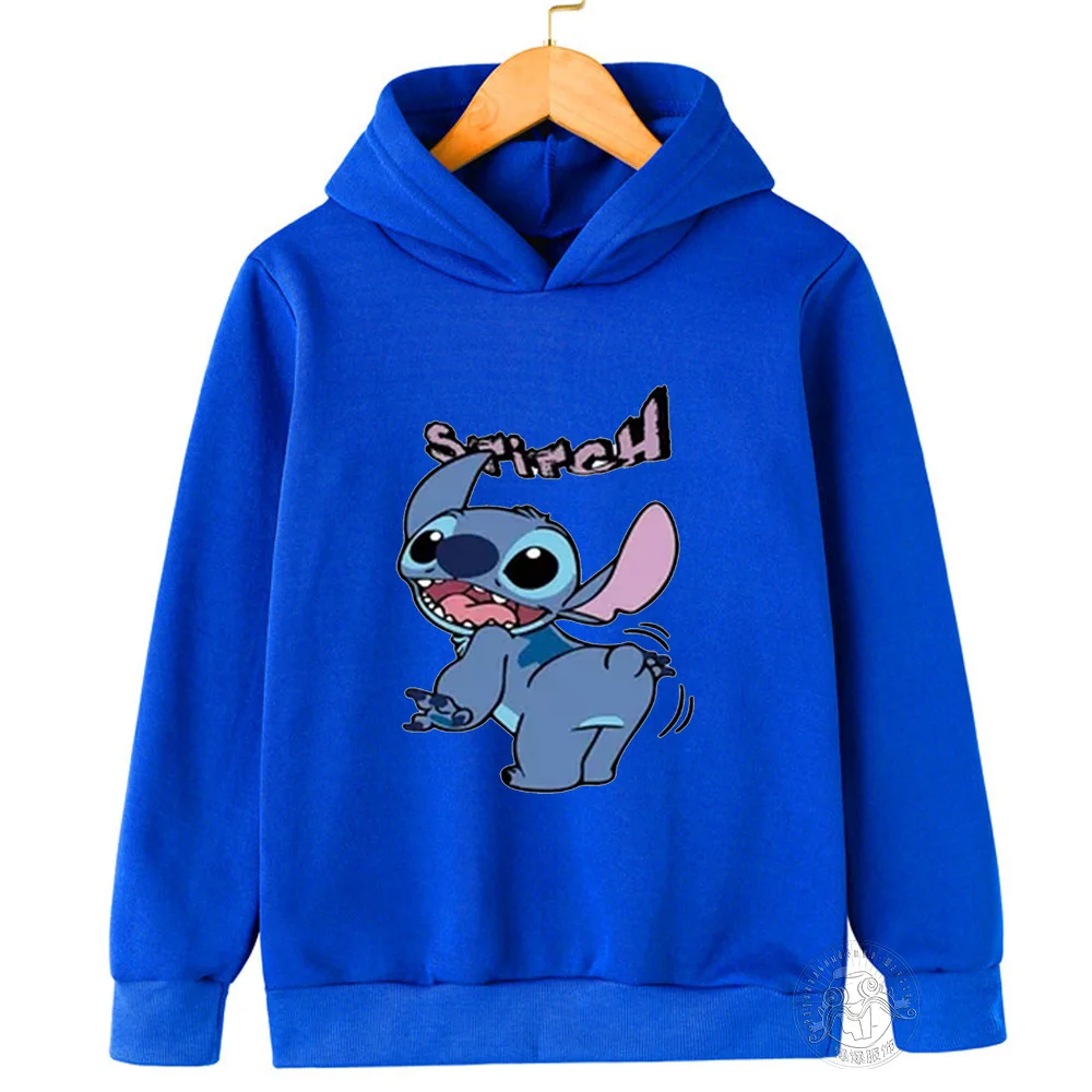 Disney Stitch funny pattern children's clothing 3-14 years old boys and girls clothing street casual sports warm sweatshirt