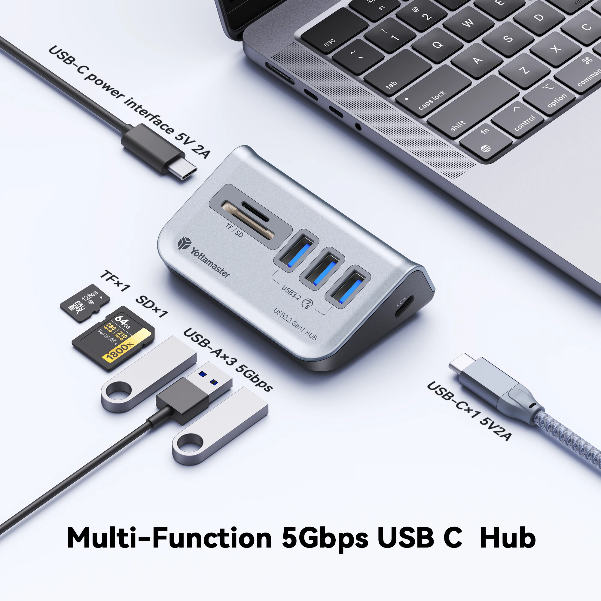 Yottamaster USB 3.2 Docking Station Hub 5Gbps Splitter Switch Dock Multi Port SD Card Socket Type C Gen2 for Surface PC Laptop