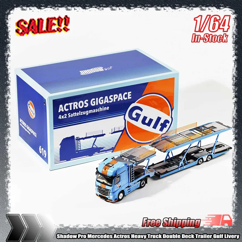

Shadow Pro 1:64 Mercedes Actros Heavy Truck двухэтажный прицеп Gulf Livery сплав миниатюрная литая модель автомобиля детская игрушка в подарок