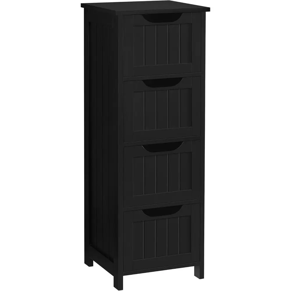 

Wooden 4-Shelf Vertical Storage Cabinet for Bathroom, Hallway, and Living Room in Black