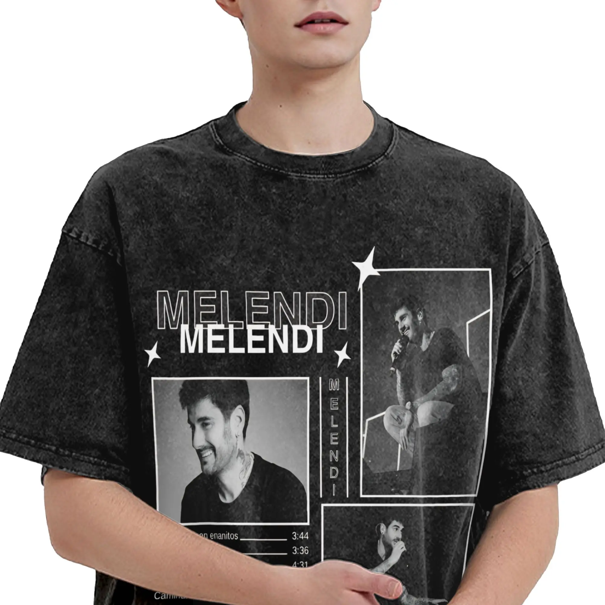 Harajuku Washed Shirts Melendi spanish singer Outfit Novelty T-Shirts Harajuku  Streetwear Short Sleeve Graphic Tops Tees