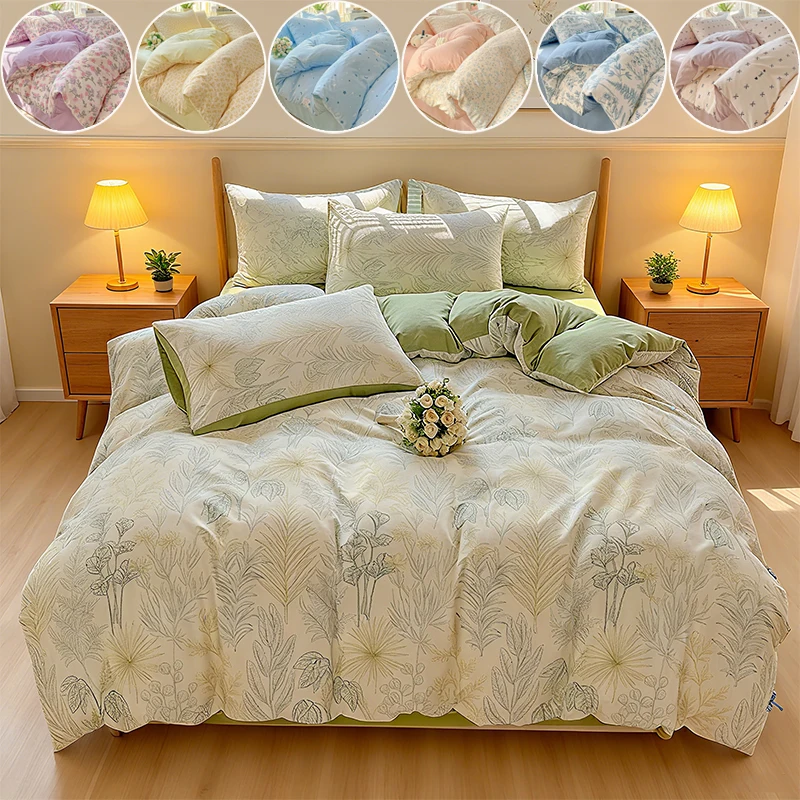 

Washed Cotton Duvet Cover Printed Pattern Soft Skin-friendly Bedding Student Dormitory Quilt Cover and Pillowcase Funda Nordica