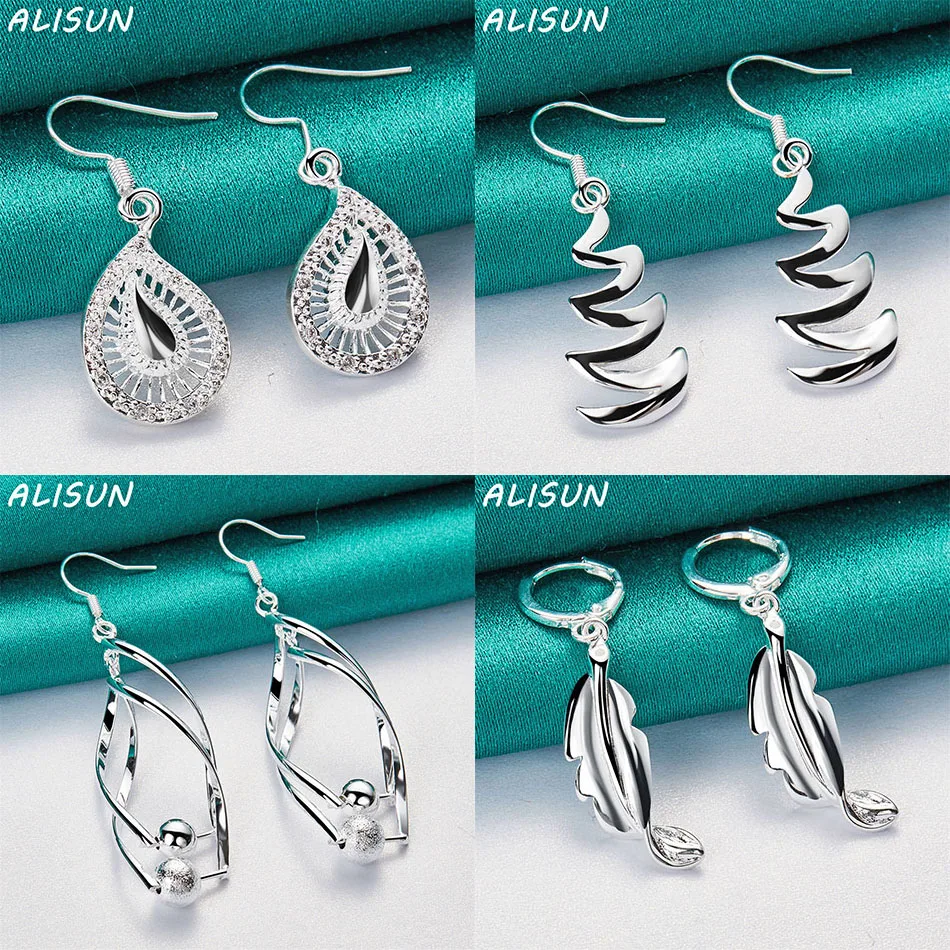 

ALISUN 925 Sterling Silver Geometric Drop Earrings For Women Fashion Jewelry Charm Grace Noble Wedding Accessories