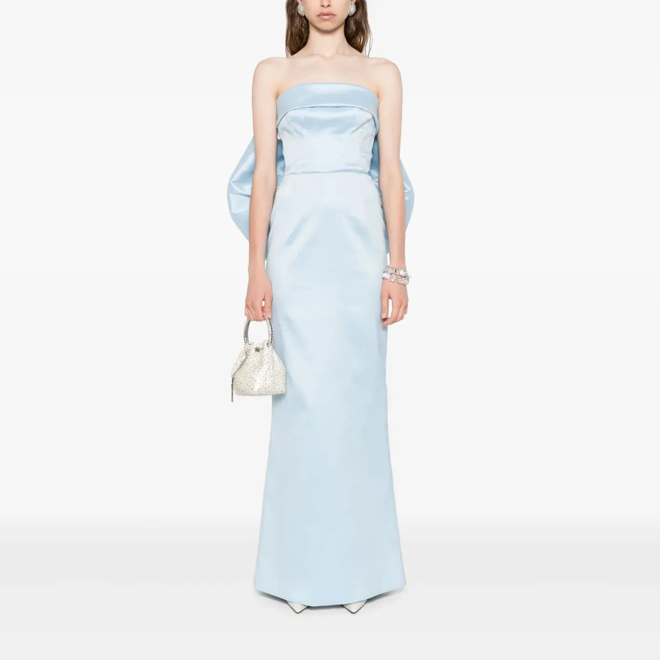 

Satin Customized Strapless Evening Dresses Long Women's فساتين سهرة Sky Blue Prom Dress With Bow Cocktail Gowns
