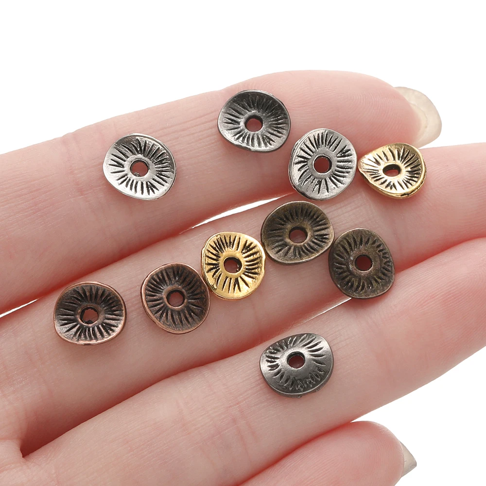 100pcs Alloy Antique Bronze Round Spacer Beads Charms For Diy Beaded Bracelets Necklace Jewelry Handmade Making Accessories image 5