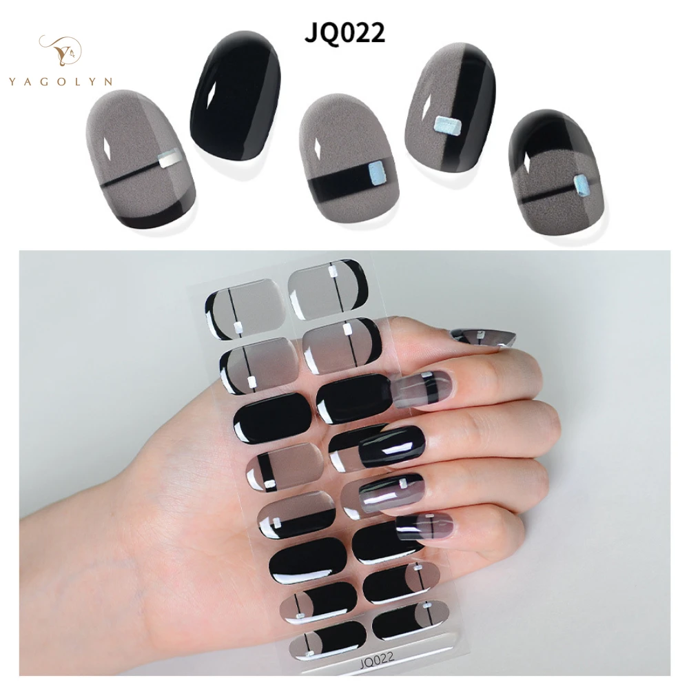 Pegatinas de uñas de Gel UV, Kit de uñas de Gel semicurado de larga duración, resistente al agua, pasta de esmalte de uñas semihorneado, 16 dedos