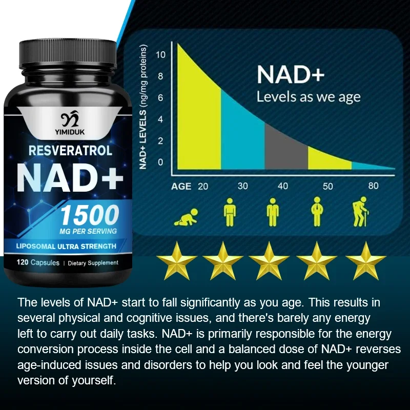 Yimiduk NAD Pills Supplement ( 120 Capsules ), Liposomal NAD+ Supplement with Resveratrol, Support Cellular Health, Anti-aging