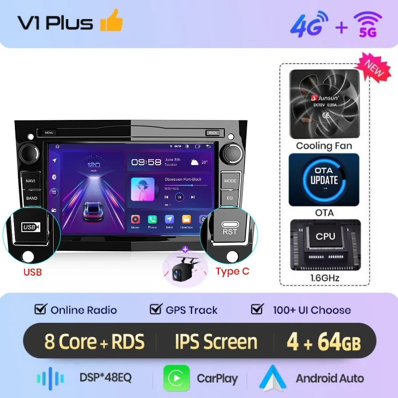 Junsun Draadloze CarPlay voor Apple Android Auto Radio voor Opel Astra Vectra Vauxhall Antara Zafira Corsa Vivaro Meriva BT RDS
