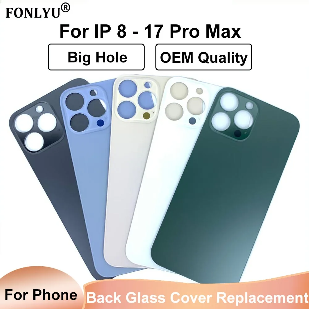 

Random Mixed 10pcs Large Hole Back Glass Cover Replacement For 17 16 Pro Max 15 Plus 14 13 pro Cracked Battery Rear Door Housing