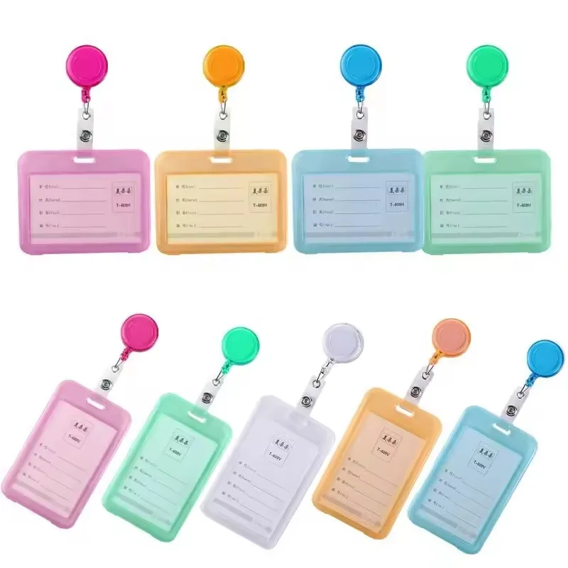 Retractable Pull Badge Holder Work ID Card Transparent Card Cover Bus Card Holder Credit Cards Protector Student Card Sleeves
