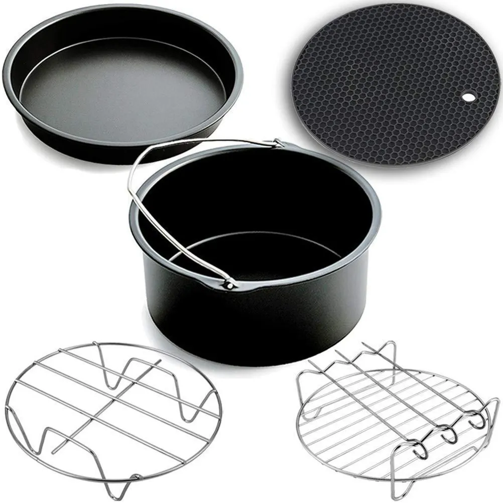 

1Pcs Inch Air Fryer Pot Non-Stick Frying Basket with Handle Easy Clean Baking Pan for Household Kitchen Pizza Grill