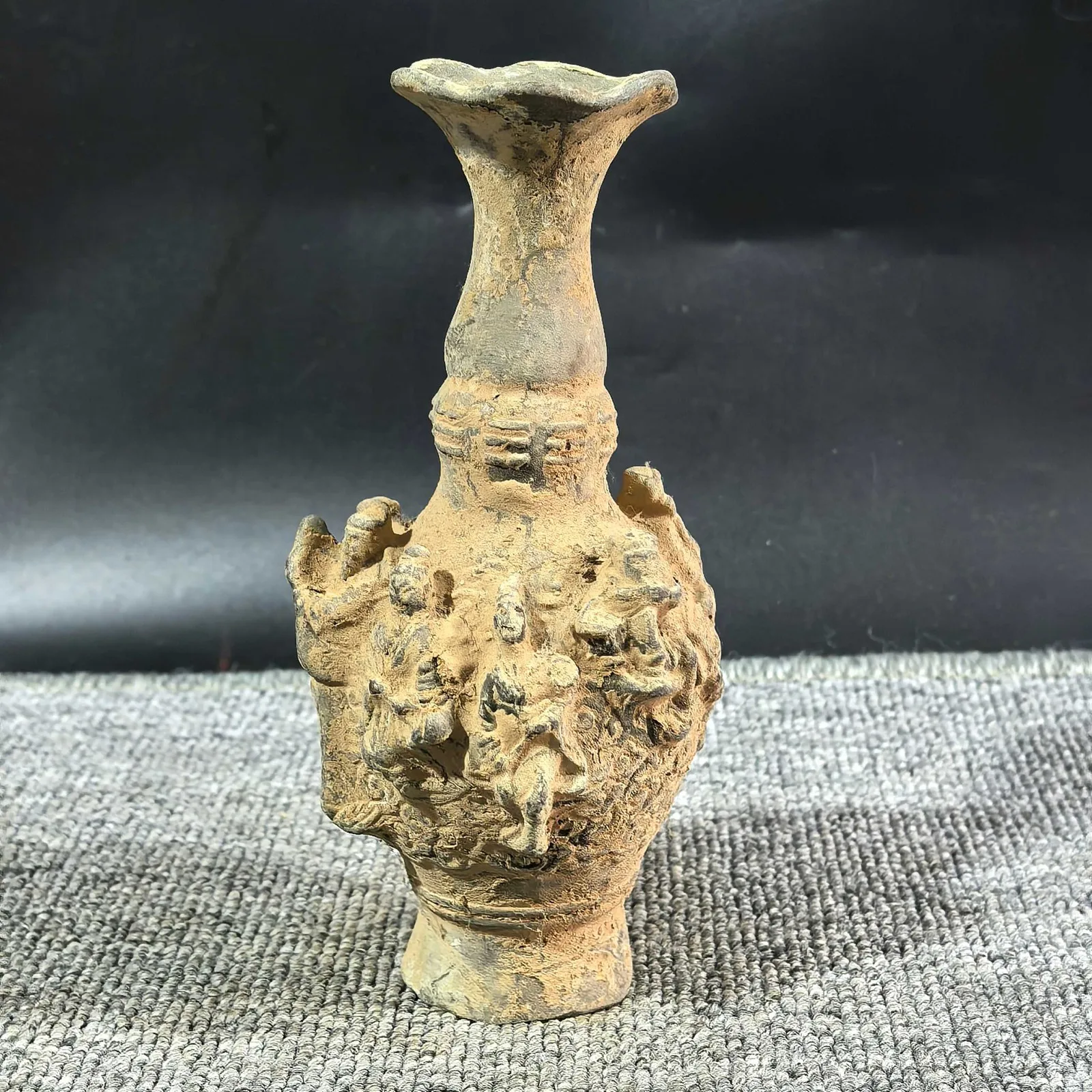 Qing Dynasty Qianlong Mark Bronze Vase with Eight Immortals Relief