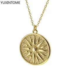 925 Sterling Silver Chain Sun Pendant Necklace Vintage Geometric Round Necklace Bohemian Collar Choker Necklace Fashion Jewelry