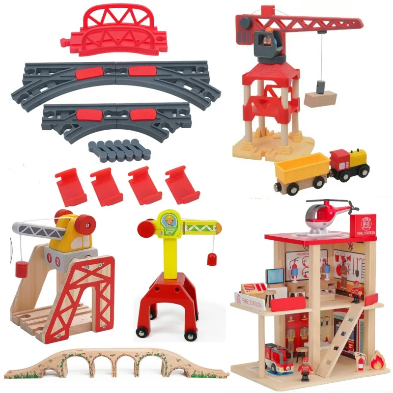 ملحقات مسار القطار البرجي، لعبة تزيين المشهد، محطة جسر نفق مرتفعة، لعبة مسار البناء مع قطار خشبي #2