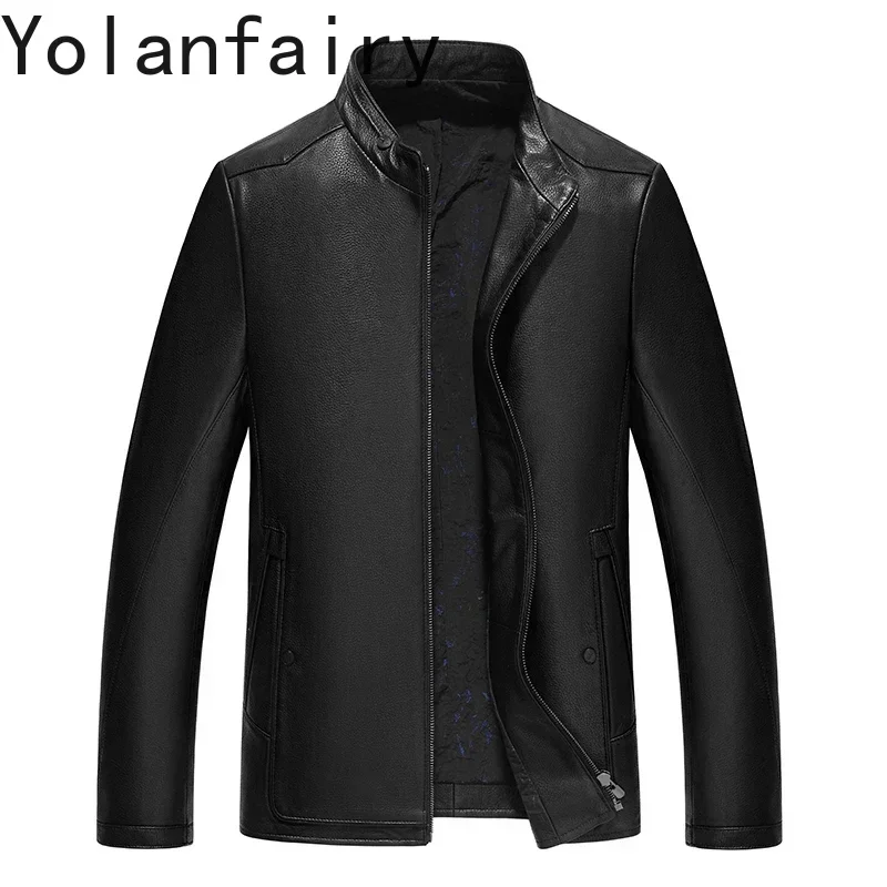 YOLANFAIRY Spring Autumn Genuine Leather Jacket Men Deerskin Pattern Goatskin Coat Stand Collar Motorcycle Jacket Men's Coat