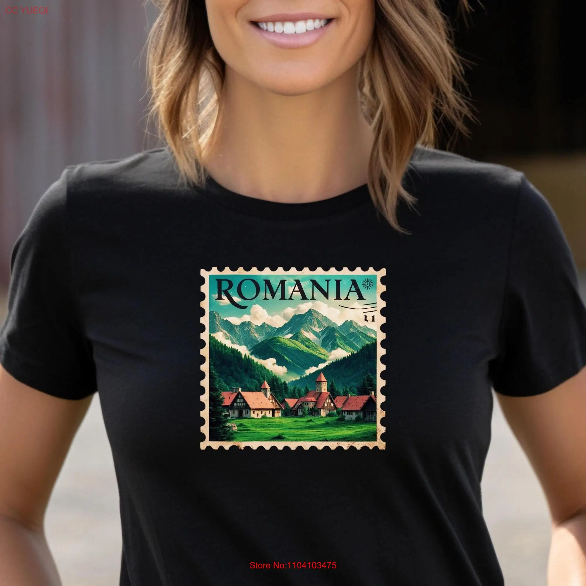 Romania Postage Stamp T Shirt Bucharest Capital Balkan Region Minimalist landscape Vintage Design Unique Artwork Retro Style