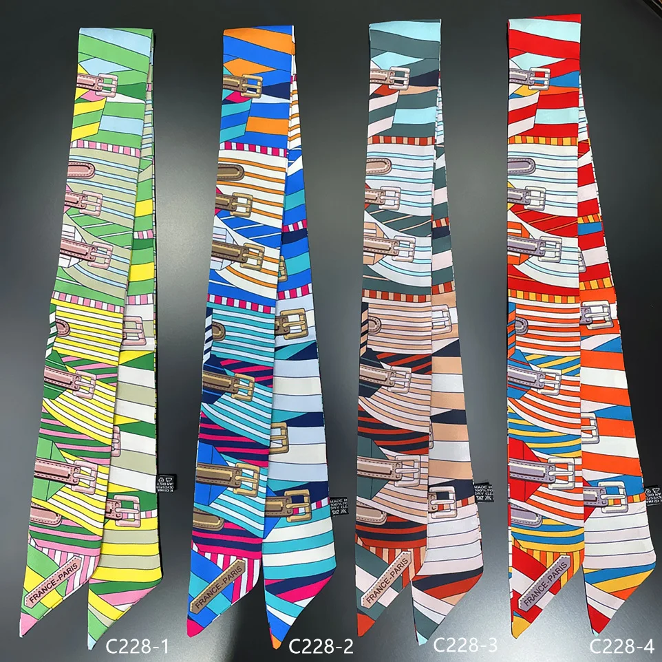 Stripe Belt Fashion Summer Scarf 2024 Design Women Skinny Bag Scarves Hair Band Neck Brand Silk Scarf Ladies Foulard Headbands