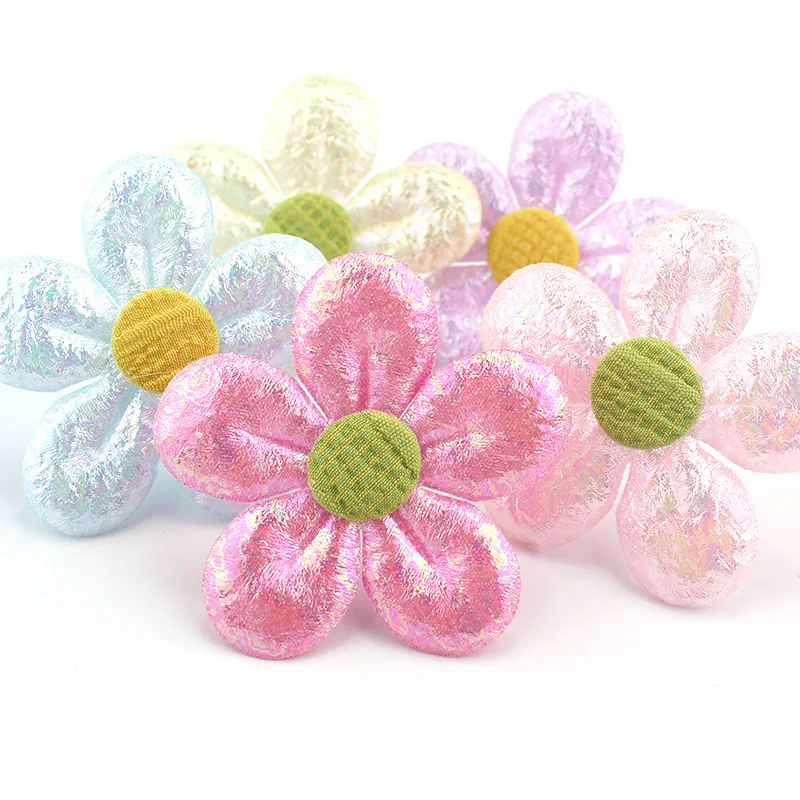 25Pcs 5.5cm Handmade Cute Magic Color Flowers Padded Appliques DIY Headwear Hairpin Gifts Crafts Decor Garment Cloth Accessories