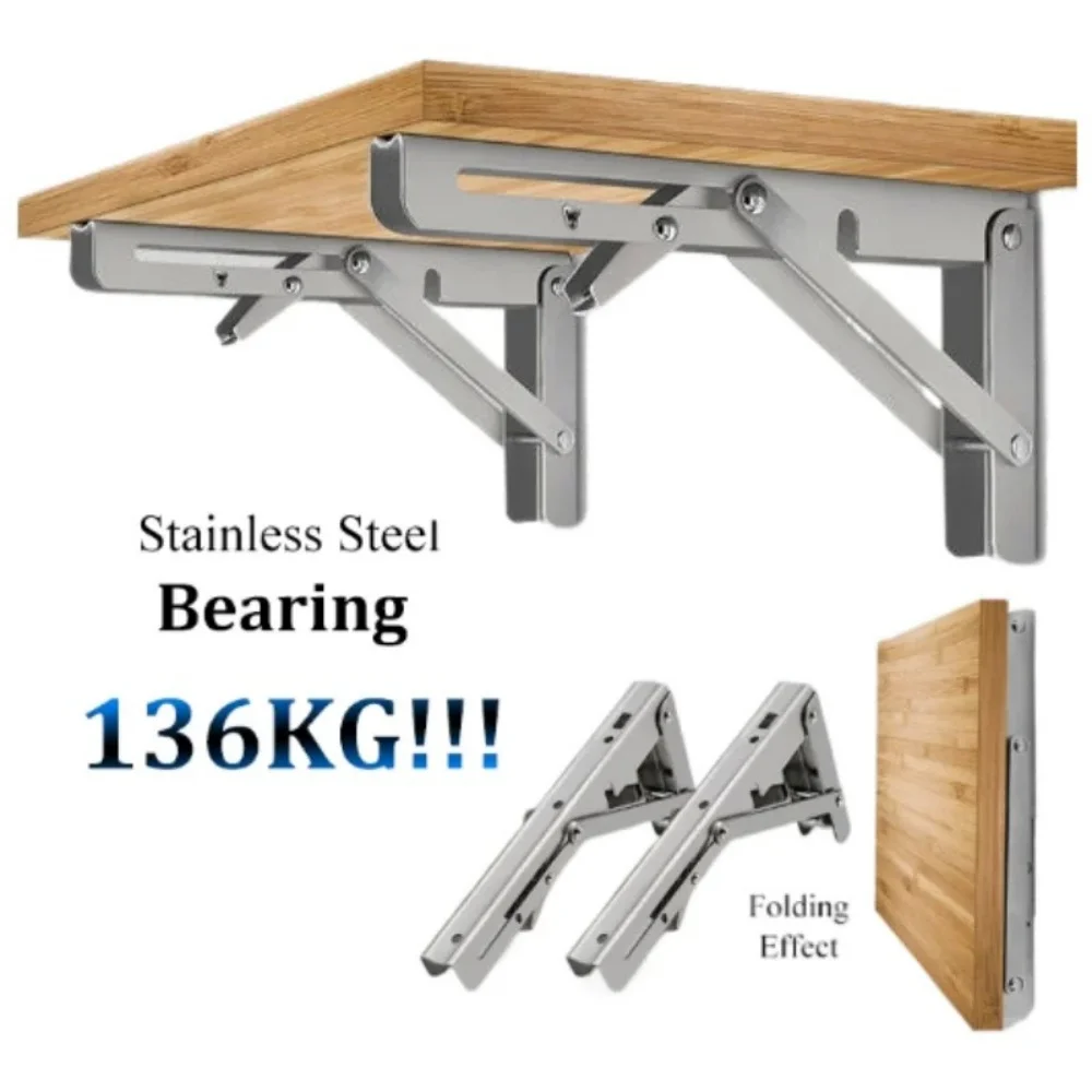 2pcs Brushed Stainless Steel 8-18 Inch Folding Angle Bracket Triangle Shelf Heavy Support Adjustable Wall Mounted Bench