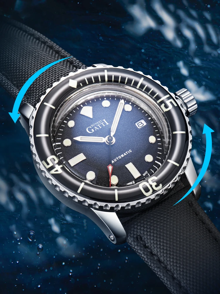 BONEST GATTI – montre automatique pour hommes, 44mm, mécanique, lunette rotative en saphir, C3 lumineux, étanche 20ATM