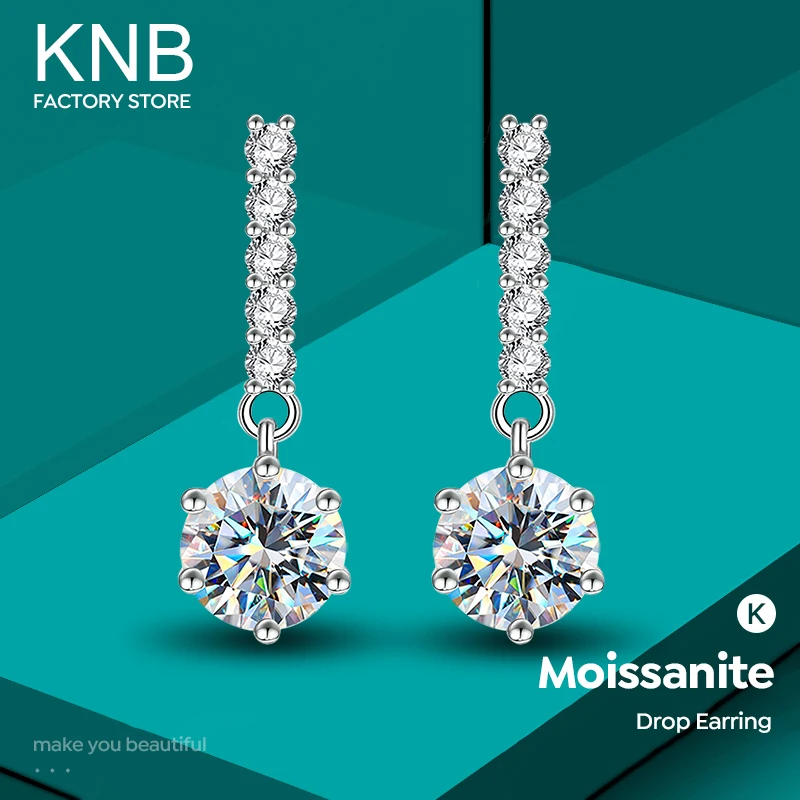 KNB Luxury Certified 1CT D Color Moissanite orecchini pendenti con diamanti per le donne 925 Sterling Silver Original Wedding Fine Jewelry