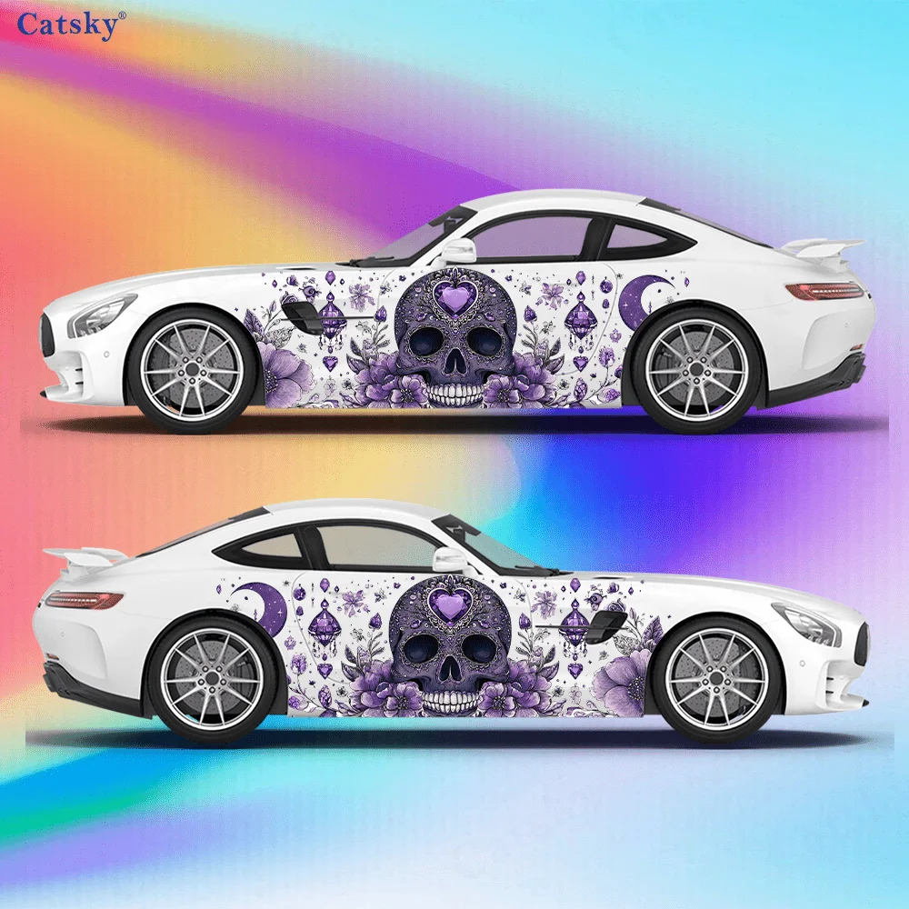 

Purple Shimmer Gem Skull Car Side Sticker Decor, PVC Waterproof Scratch Resistant Decal, Car Protection, Auto Accessories Gift