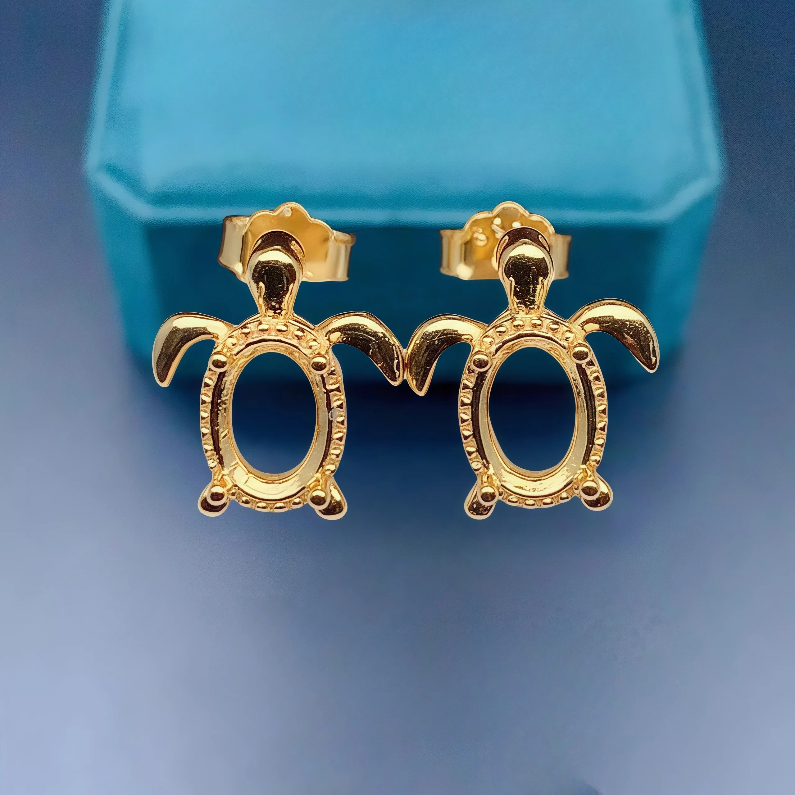 

L S925 Sterling Silver DIY Empty Holder Earrings Ring Settings 5*7mm Ellipse Stone Fine Charm Jewelry Turtle Design for Woman