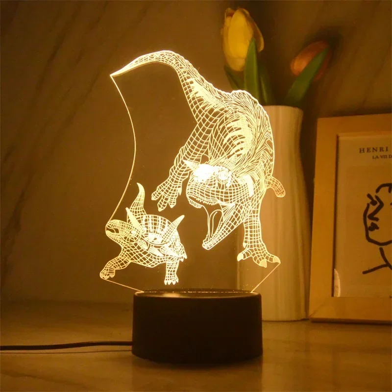 3D LED Anime Dinosaur Lamp, Dragon Night Light, Decoração do quarto, Branco Quente, Presentes de Aniversário e Feriado, Criança Nightlight