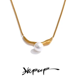 Yhpup Korean Style Elegant Natural Pearl Chic Necklace Pendant Stainless Steel Trending Collar Neck Jewelry Accessories