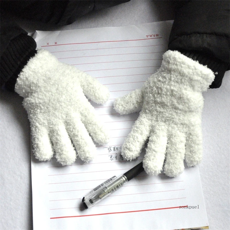 Warmom Coral Fleece Thicken Kids Gloves Winter Keep Warm Children Baby Plush Furry Full Finger Mittens Soft Gloves For 0-4 Years