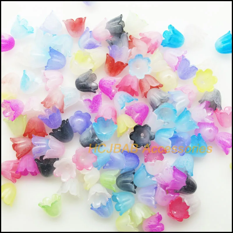 120Pcs Gradient Mixed Orchid Acrylic Flower Bell Plastic Spacer Beads Charms 9x11mm