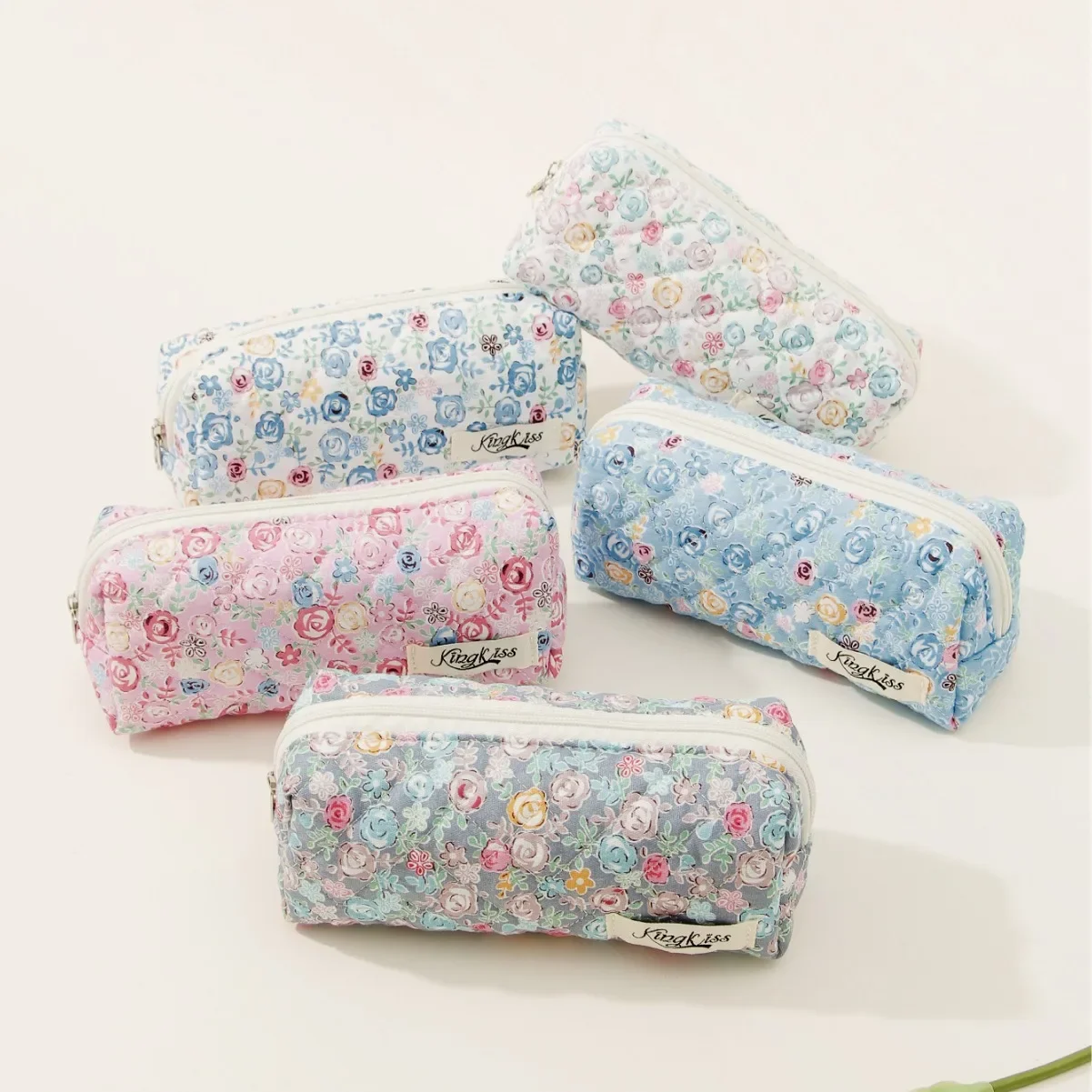 2024 New Ins Quilted Rose Flower Large Capacity Pencil Bag Portable Stationery Pencil Pouch Storage Bag Back To School