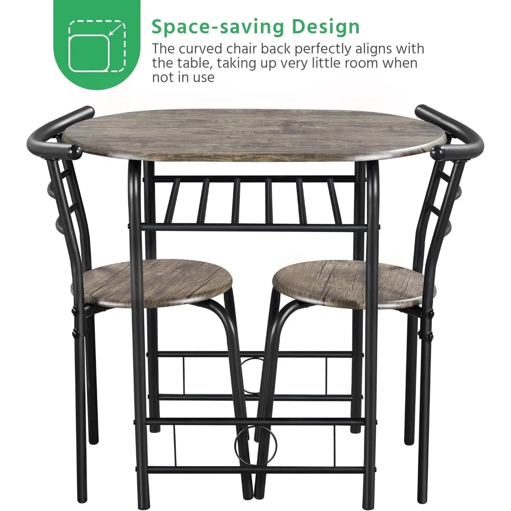 3 Piece Dining Table Set, Kitchen Table & Chair Sets for 2, Compact Bistro Table Set with Steel Legs, Built-in Wine Rack