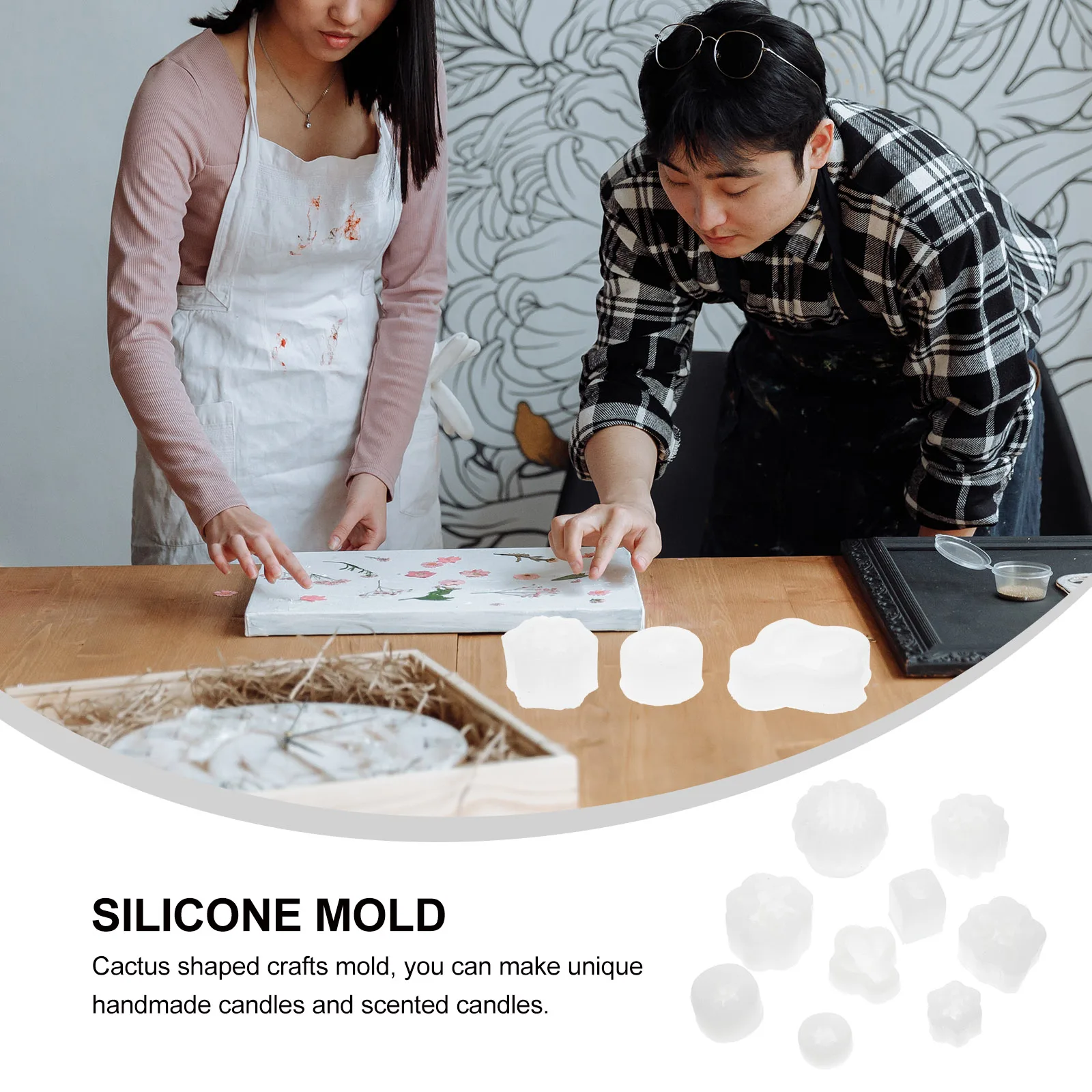 

9pcs DIY Silicone Cactus Shaped Mold for H made C les Soap Ice Cubes Decorations Lightweight Practical Storage