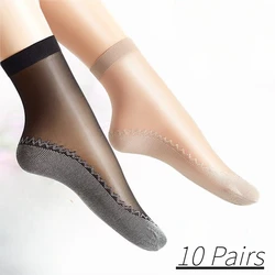 10 Pairs of Women's Anti Slip Cotton Socks, Summer Thin Elastic Socks