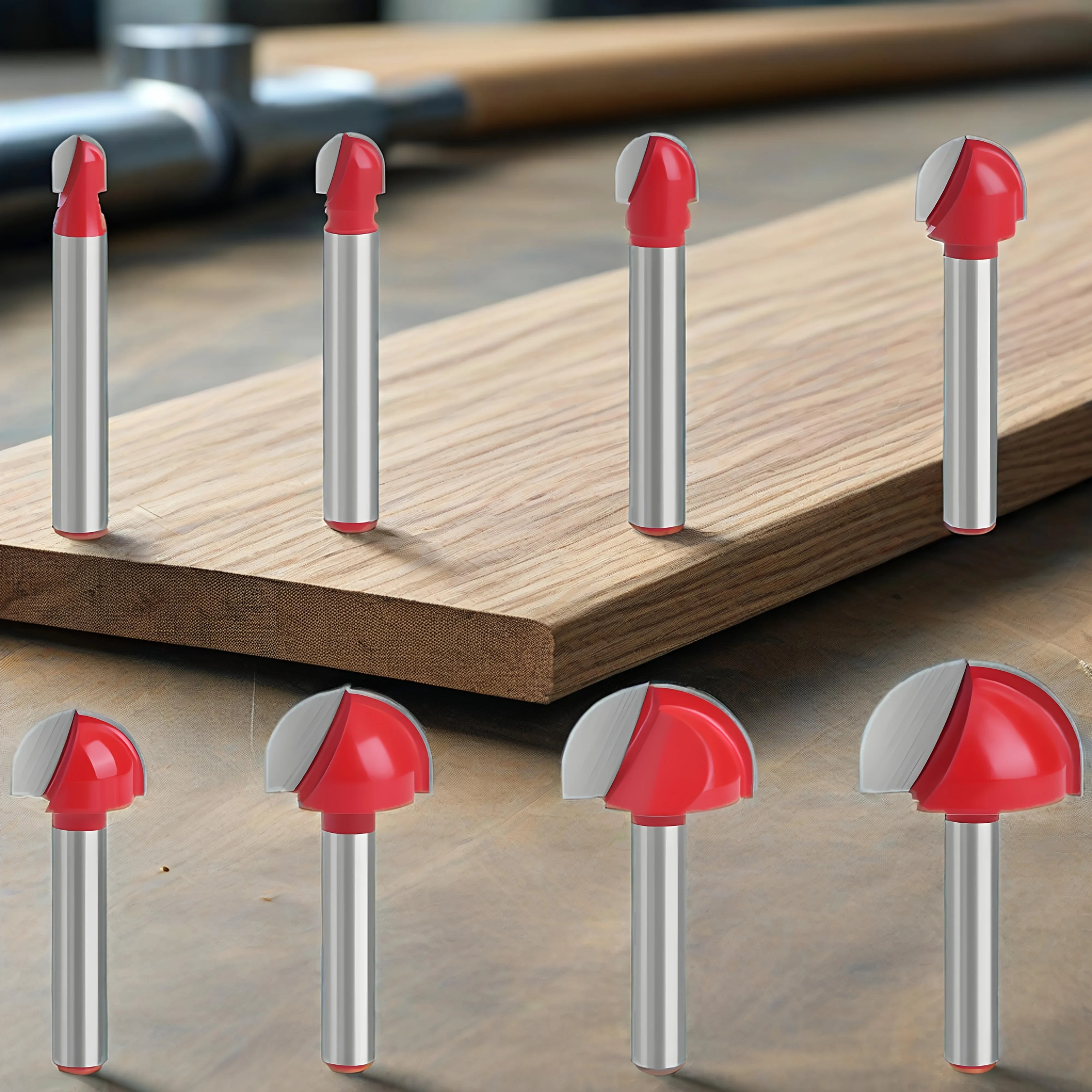 8Pcs 1/4-Inch Shank Round Bottom Woodworking Sculpting Bit Set - Half-Round Router Bits for Edge Carving and Decorative Trimming